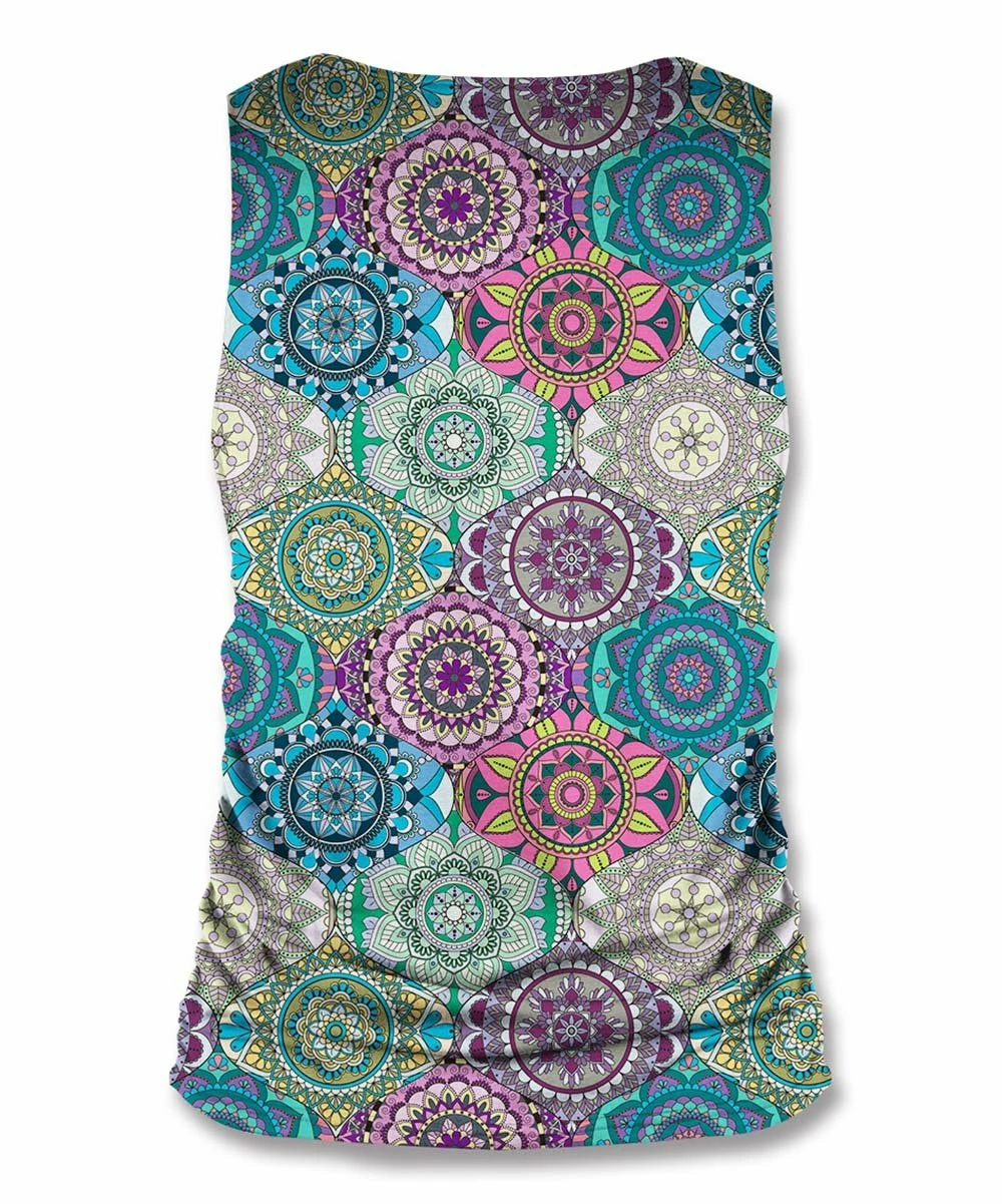 Promo 🎉 UDEAR Blue Multicolor Mandala V-Neck Ruched Tank - 👩 Women ⭐ - Image 2