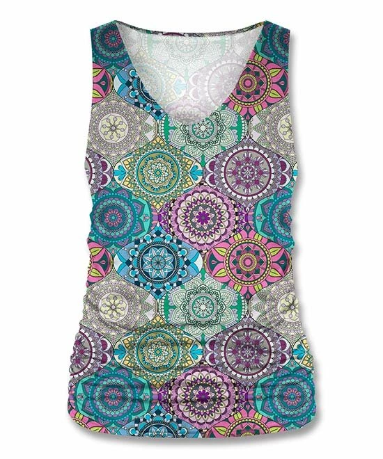 Promo 🎉 UDEAR Blue Multicolor Mandala V-Neck Ruched Tank - 👩 Women ⭐