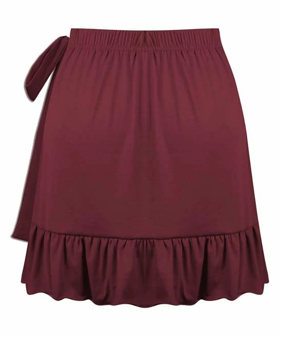 Best reviews of ๐ UDEAR Burgundy Ruffle-Trim Wrap ๐ Skirt - ๐ฉ Women ๐ - Image 2