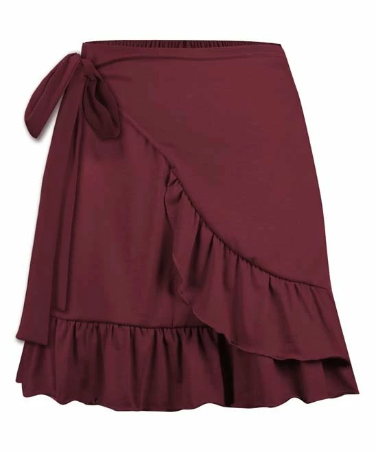 Best reviews of ๐ UDEAR Burgundy Ruffle-Trim Wrap ๐ Skirt - ๐ฉ Women ๐