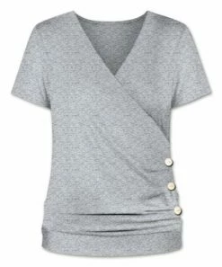 Best Pirce 🎉 UDEAR Light Gray Side-Button Short-Sleeve Surplice Top - 👩 Women ⌛