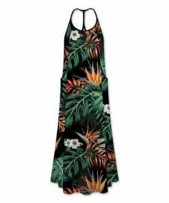 Coupon ⌛ UDEAR Black Floral & Leaves Racerback Side-Pocket Sleeveless Maxi 👗 Dress - 👩 Women 🧨