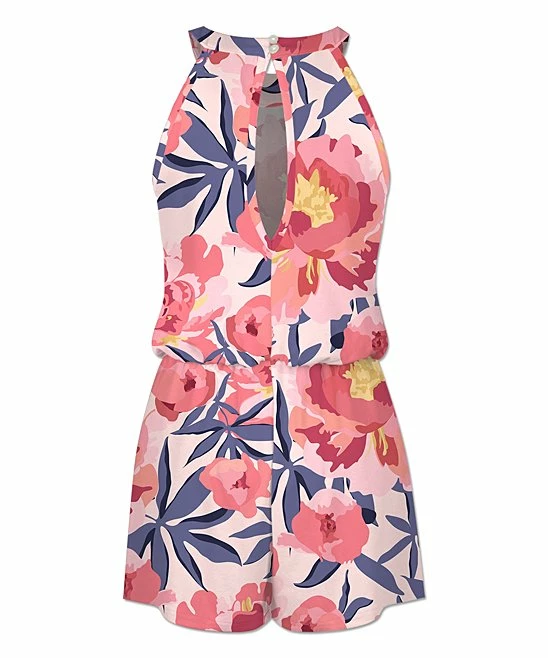 Best Pirce ⌛ UDEAR Pink & Green Floral High-Neck Sleeveless Romper - 👩 Women ⌛ - Image 2