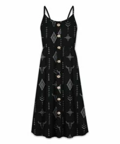 Budget 🎁 UDEAR Black Geometric Bull Head Abstract Button-Front Sleeveless 👗 Dress - 👩 Women ⭐