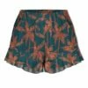 Outlet 🔔 UDEAR Teal & Tan Leaves Ruffle-Hem Pocket Shorts - 👩 Women 👍