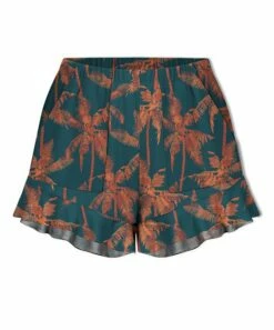 Outlet 🔔 UDEAR Teal & Tan Leaves Ruffle-Hem Pocket Shorts - 👩 Women 👍