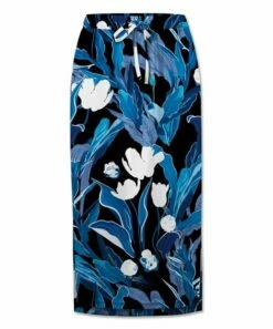 Promo 🎉 UDEAR Black & Blue Floral & Leaves Side-Split Drawstring-Waist 👗 Skirt - 👩 Women ✔️