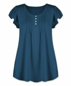Brand new 😀 UDEAR Cobalt Blue Flutter-Sleeve Button-Accent Top - 👩 Women 👏
