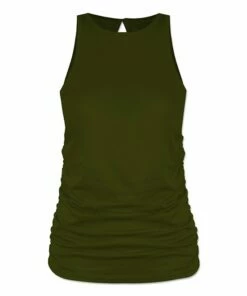 Hot Sale 💯 UDEAR Dark Army Green Ruched High-Neck Tank - 👩 Women 🎁