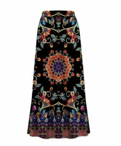 Budget 😀 UDEAR Black & Coral Medallion Maxi 👗 Skirt - 👩 Women & Plus 🔔
