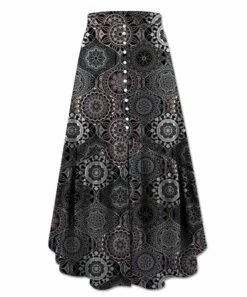 New ✔️ UDEAR Black & Gray Arabesque Front-Slit Maxi 👗 Skirt - 👩 Women ⌛
