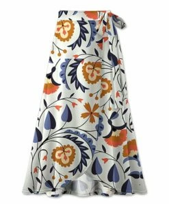 Coupon 😀 UDEAR White & Navy Floral Faux-Wrap 👗 Skirt - 👩 Women 😉