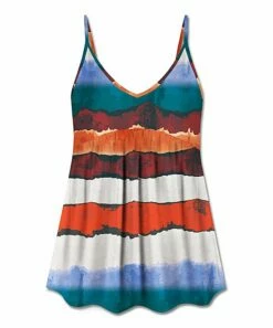 Top 10 💯 UDEAR Blue & Orange Tie-Dye Stripe V-Neck Empire-Waist Sleeveless Top - Plus ⭐