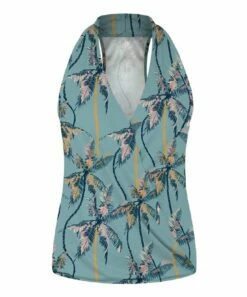 Best deal 🎁 UDEAR Blue & Yellow Palm Tree V-Neck Sleeveless Top - 👩 Women 🧨
