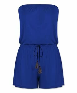 Cheap ๐ UDEAR Sapphire Blue Tassel Tie-Waist Strapless Romper - ๐ฉ Women โญ