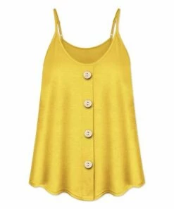 Outlet ❤️ UDEAR Yellow Scoop Neck Button-Front Tank - 👩 Women ⌛