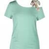 Discount 🤩 UDEAR Aqua Green Floral-Contrast Tie-Shoulder Short-Sleeve Top - 👩 Women 😀