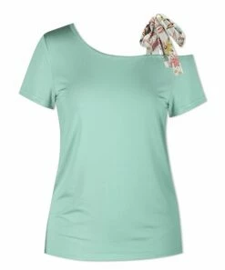 Discount 🤩 UDEAR Aqua Green Floral-Contrast Tie-Shoulder Short-Sleeve Top - 👩 Women 😀