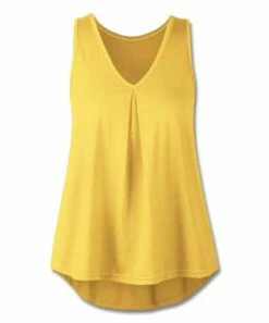 Discount 💯 UDEAR Yellow V-Neck Inverted-Pleat Tank - 👩 Women ⭐