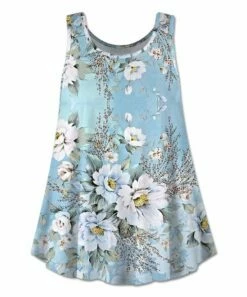 Best deal ๐ UDEAR Light Blue & White Floral & Leaves Scoop Neck Swing Tank - Plus ๐งจ