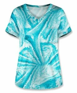 Promo ⭐ UDEAR Blue & White Tie-Dye V-Neck Pocket Tee - 👩 Women 🌟