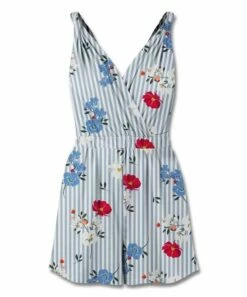 Brand new ๐ฅฐ UDEAR Blue & Fuchsia Floral Stripe Surplice Sleeveless Romper - ๐ฉ Women ๐