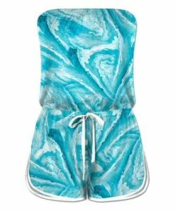 Wholesale 💯 UDEAR Turquoise & White Tie-Dye Tie-Waist Strapless Romper - 👩 Women 🔥
