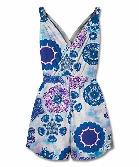 Budget โ UDEAR Blue & Lilac Abstract Surplice Sleeveless Romper - Plus โ - Image 2