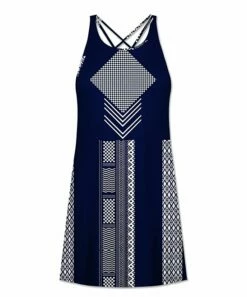 Wholesale 😉 UDEAR Navy & White Geometric Crisscross-Back Sleeveless 👗 Dress - 👩 Women ❤️