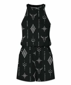 Top 10 ❤️ UDEAR Black & Light Gray Abstract High-Neck Sleeveless Romper - 👩 Women 🎉