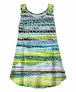 Cheapest โจ UDEAR White & Green Abstract Scoop Neck Swing Tank - Plus ๐
