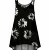 Budget 🛒 UDEAR Black & Light Gray Floral Double-Strap Hi-Low Tank - 👩 Women 🤩
