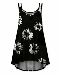 Budget 🛒 UDEAR Black & Light Gray Floral Double-Strap Hi-Low Tank - 👩 Women 🤩