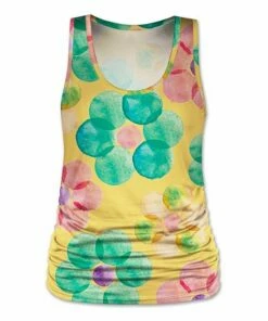 Cheapest 🎉 UDEAR Yellow & Green Abstract Floral Ruched Scoop Neck Tank - Plus 💯