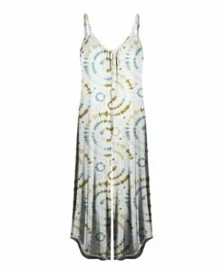 Discount ๐ UDEAR White & Aqua Green Abstract V-Neck Sleeveless Jumpsuit - ๐ฉ Women ๐ฅฐ