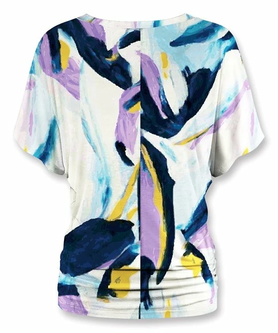 Cheap ๐ UDEAR White & Yellow Abstract Dolman Top - Plus ๐ - Image 2