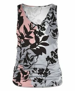 Cheap 👏 UDEAR Black & Pink Floral Ruched V-Neck Tank - 👩 Women ✨
