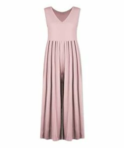 Promo ❤️ UDEAR Pink V-Neck Palazzo Sleeveless Jumpsuit - 👩 Women ⌛
