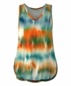 Flash Sale ❤️ UDEAR Orange & Green Abstract Curved-Hem V-Neck Tank - 👩 Women 🥰