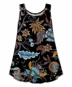 Wholesale 🥰 UDEAR Black & Earth Yellow Floral Scoop Neck Swing Tank - Plus ⭐