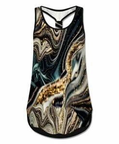 Cheap ❤️ UDEAR Black & Gold Abstract Swirl Scoop Neck Racerback Tank - Plus 🔔