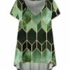 Discount 🌟 UDEAR Black & Green Geometric V-Neck Hi-Low Top - Plus ⭐