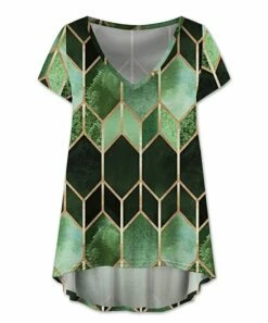 Discount 🌟 UDEAR Black & Green Geometric V-Neck Hi-Low Top - Plus ⭐