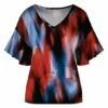New ❤️ UDEAR Red & Blue Abstract Bell-Sleeve V-Neck Top - Plus 🧨