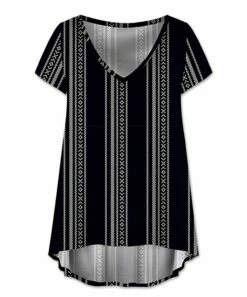 Hot Sale ⭐ UDEAR Black & White Geometric Stripe V-Neck Hi-Low Top - 👩 Women 👍