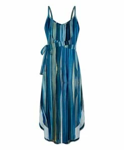 Outlet ✨ UDEAR Blue & Green Stripe Tie-Waist Palazzo Sleeveless Jumpsuit - 👩 Women ⌛