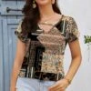 Discount 🧨 UDEAR Black & Gold Status Cutout Short-Sleeve Top - 👩 Women 🎉