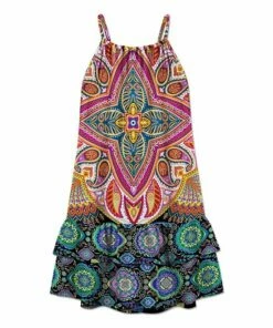 Best Sale 😀 UDEAR White & Yellow Arabesque Tiered Ruffle-Hem Sleeveless 👗 Dress - Plus 🎉