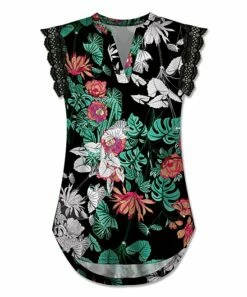 Outlet 👏 UDEAR Black & Green Floral Lace-Trim V-Neck Sleeveless Top - 👩 Women 🌟
