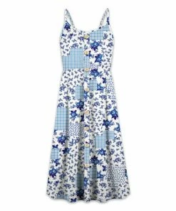 Brand new 🌟 UDEAR White & Blue Floral Patchwork Sleeveless Button-Front 👗 Dress - Plus ❤️
